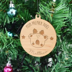 Clearance HappyBulle Boule de Noël personnalisée gravée bois ronde - édition spéciale 