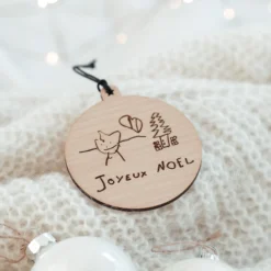 Best HappyBulle Boule de Noël personnalisée gravée bois ronde