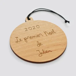 Best HappyBulle Boule de Noël personnalisée gravée bois ronde