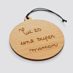 Best HappyBulle Boule de Noël personnalisée gravée bois ronde