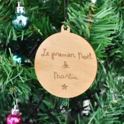 Best HappyBulle Boule de Noël personnalisée gravée bois ronde