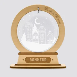 Clearance HappyBulle Boule à neige personnalisée bois gravé - édition spéciale