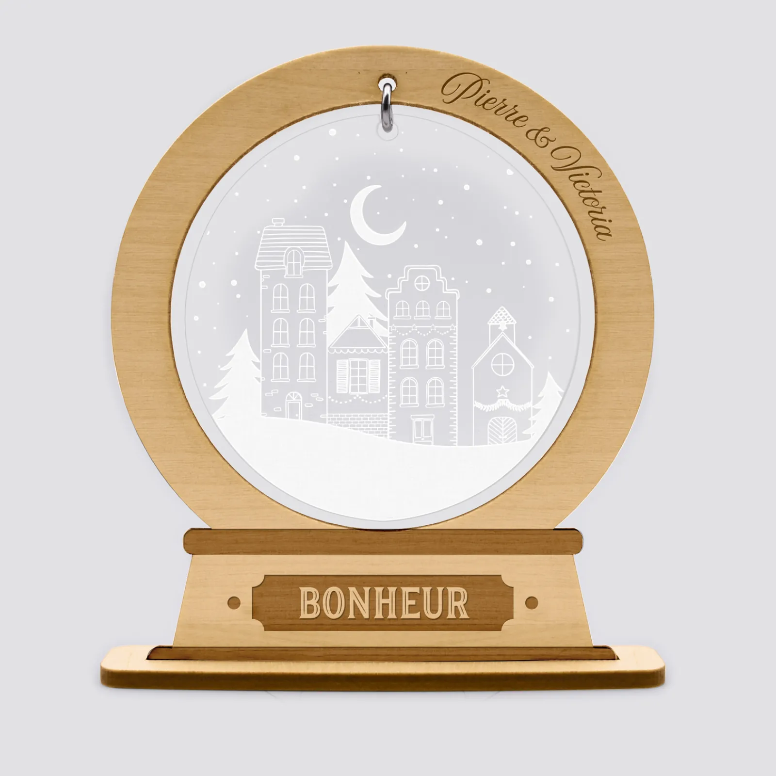 Clearance HappyBulle Boule à neige personnalisée bois gravé - édition spéciale " féérique" Village