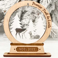 Discount HappyBulle Boule à neige personnalisée bois gravé - édition spéciale " magique" Forêt