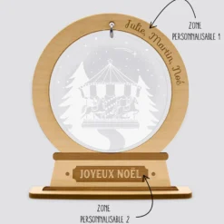 Hot HappyBulle Boule à neige personnalisée bois gravé - édition spéciale