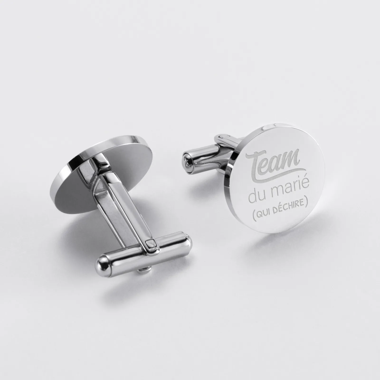 Sale HappyBulle Boutons de manchette EVG personnalisés gravé acier rond 16 mm