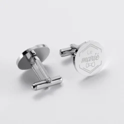 Sale HappyBulle Boutons de manchette EVG personnalisés gravé acier rond 16 mm