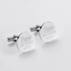 Clearance HappyBulle Boutons de manchette Famille des mariés personnalisés gravé acier rond 16 mm