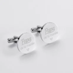 Clearance HappyBulle Boutons de manchette Famille des mariés personnalisés gravé acier rond 16 mm