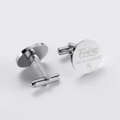 Clearance HappyBulle Boutons de manchette Famille des mariés personnalisés gravé acier rond 16 mm