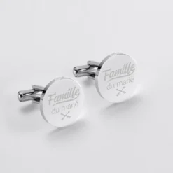 Clearance HappyBulle Boutons de manchette Famille des mariés personnalisés gravé acier rond 16 mm