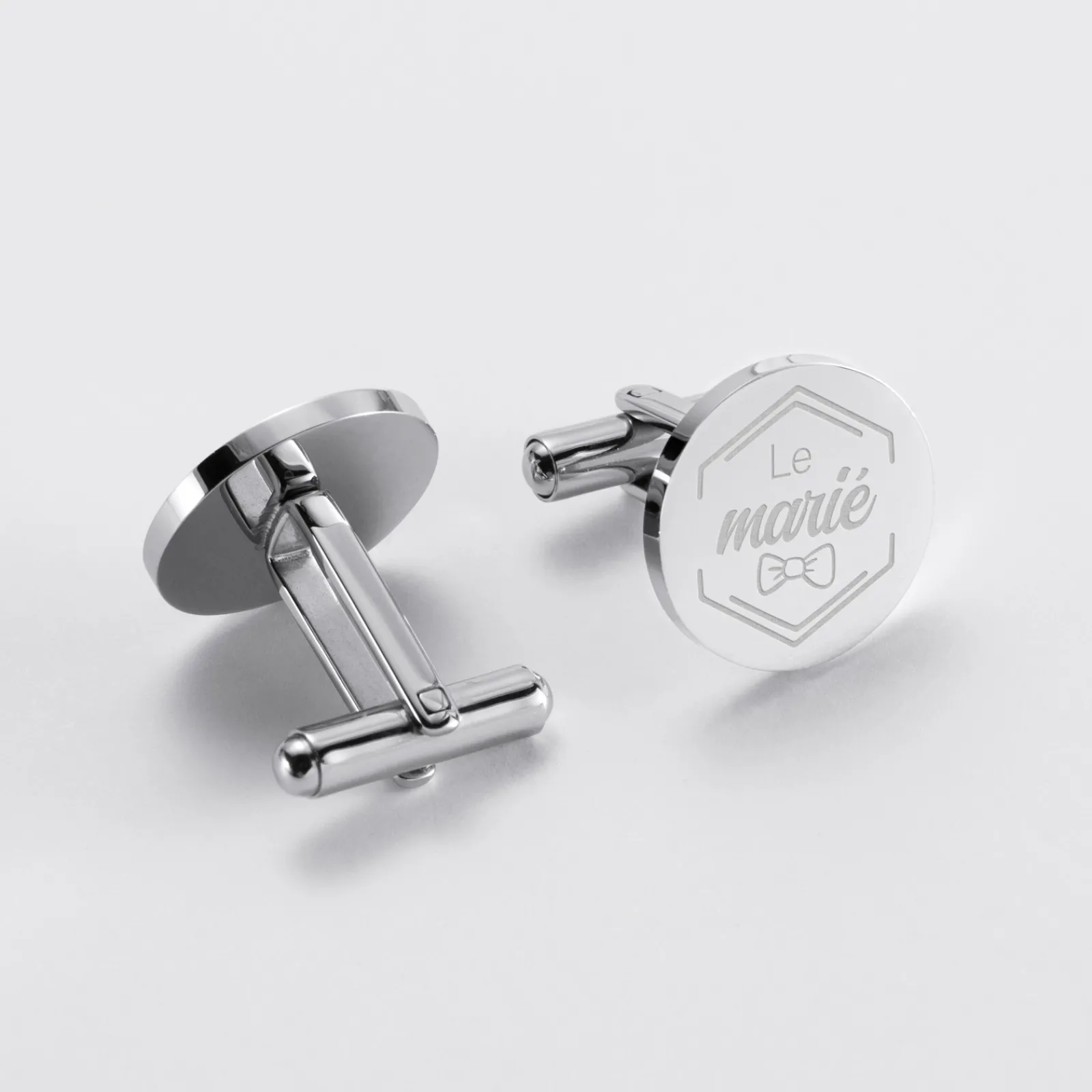 Outlet HappyBulle Boutons de manchette Marié personnalisés gravé acier rond 16 mm