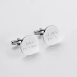 Best HappyBulle Boutons de manchette personnalisés gravé argent rond 15 mm Argent rhodié 925
