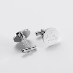 Best HappyBulle Boutons de manchette personnalisés gravé argent rond 15 mm Argent rhodié 925