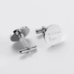 HappyBulle Boutons de manchette personnalisés gravé acier rond 16 mm Acier inoxydable