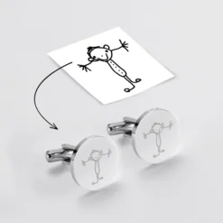 HappyBulle Boutons de manchette personnalisés gravé acier rond 16 mm Acier inoxydable