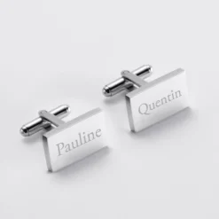 Best HappyBulle Boutons de manchette personnalisés gravés argent rectangle Argent rhodié 925