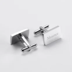 Best HappyBulle Boutons de manchette personnalisés gravés argent rectangle Argent rhodié 925