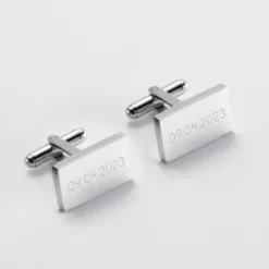 Best HappyBulle Boutons de manchette personnalisés gravés argent rectangle Argent rhodié 925