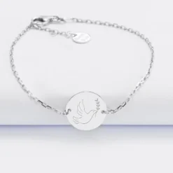 Outlet HappyBulle Bracelet baptême enfant chaîne personnalisé médaille gravée argent 2 trous 15 mm - Nos petits imparfaits Argent rhodié 925