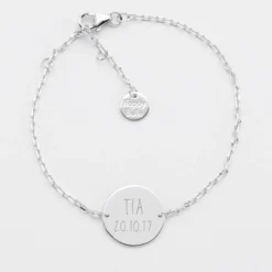 Outlet HappyBulle Bracelet baptême enfant chaîne personnalisé médaille gravée argent 2 trous 15 mm - Nos petits imparfaits Argent rhodié 925