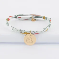 New HappyBulle Bracelet Baptême enfant Liberty personnalisé médaille gravée plaqué or 15 mm Plaqué or 18k