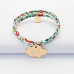 Outlet HappyBulle Bracelet baptême enfant Liberty personnalisé prénom médaille gravée plaqué or nuage 20x14 mm Plaqué or 18k