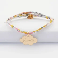 Outlet HappyBulle Bracelet baptême enfant Liberty personnalisé prénom médaille gravée plaqué or nuage 20x14 mm Plaqué or 18k