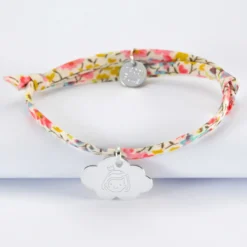 Hot HappyBulle Bracelet baptême enfant Liberty personnalisé médaille gravée argent nuage 20x14 mm Argent rhodié 925