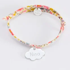 Hot HappyBulle Bracelet baptême enfant Liberty personnalisé médaille gravée argent nuage 20x14 mm Argent rhodié 925
