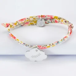 Hot HappyBulle Bracelet baptême enfant Liberty personnalisé médaille gravée argent nuage 20x14 mm Argent rhodié 925