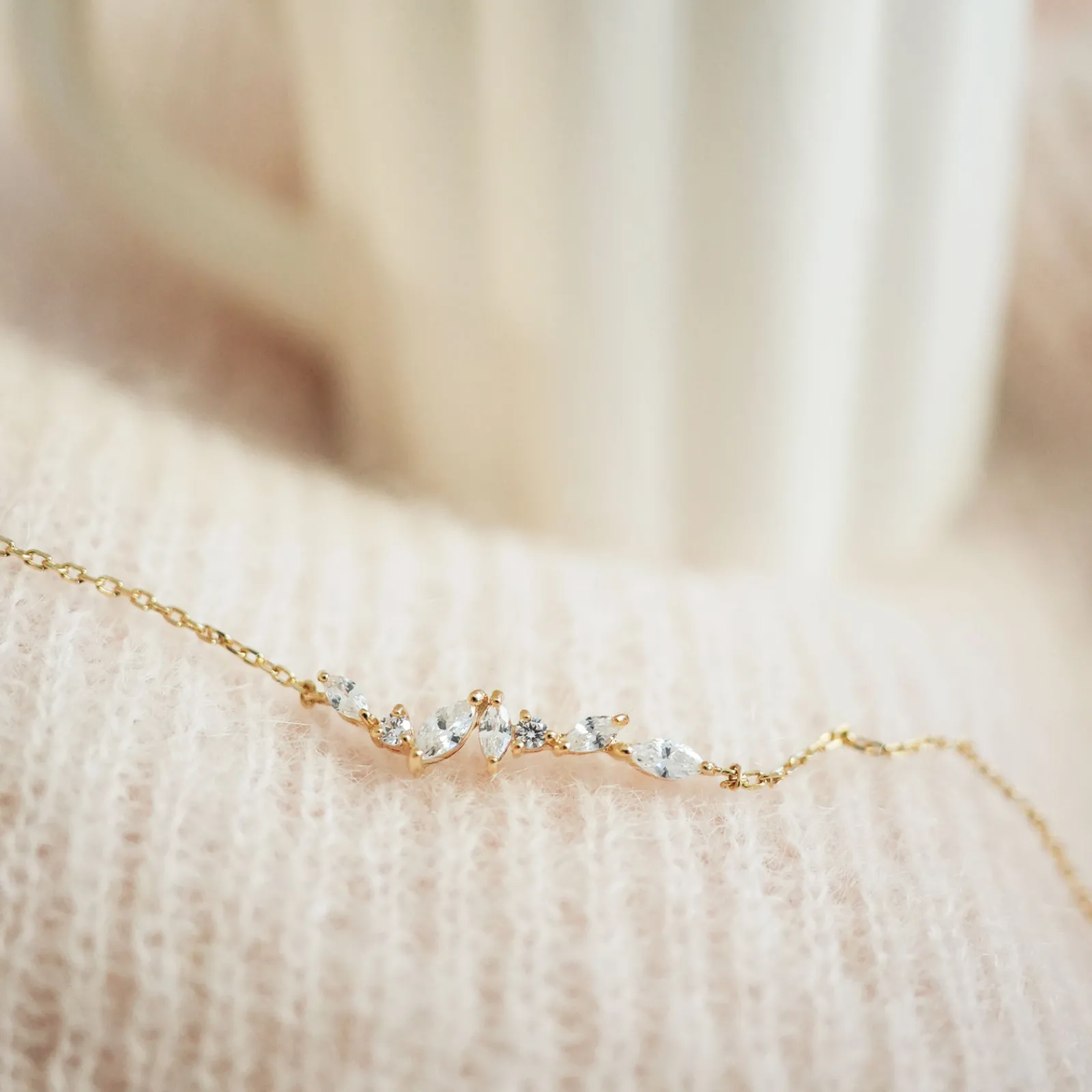 Online HappyBulle Bracelet chaine barrette scintillante plaqué or Plaqué or 18k