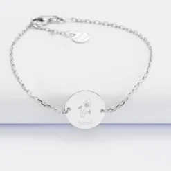Discount HappyBulle Bracelet chaine enfant personnalisé médaille gravée argent 2 trous 15 mm - Edition spéciale KIDS Argent rhodié 925
