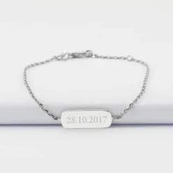 Online HappyBulle Bracelet chaine enfant personnalisé médaille gravée argent plaque 20x8 mm Argent rhodié 925