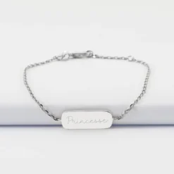 Online HappyBulle Bracelet chaine enfant personnalisé médaille gravée argent plaque 20x8 mm Argent rhodié 925