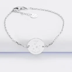 Clearance HappyBulle Bracelet chaine enfant personnalisé médaille gravée argent 2 trous 15 mm - x Capucine Argent rhodié 925