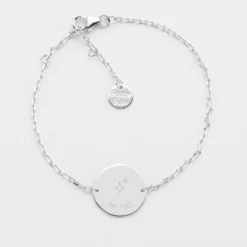 Clearance HappyBulle Bracelet chaine enfant personnalisé médaille gravée argent 2 trous 15 mm - x Capucine Argent rhodié 925