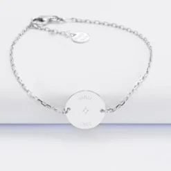 Clearance HappyBulle Bracelet chaine enfant personnalisé médaille gravée argent 2 trous 15 mm - x Capucine Argent rhodié 925