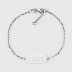 Hot HappyBulle Bracelet chaine enfant personnalisé médaille gravée argent plaque 20x8 mm - x Capucine Argent rhodié 925