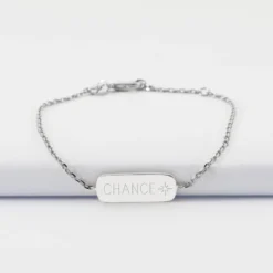 Hot HappyBulle Bracelet chaine enfant personnalisé médaille gravée argent plaque 20x8 mm - x Capucine Argent rhodié 925