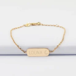 Sale HappyBulle Bracelet chaine enfant personnalisé médaille gravée plaqué or plaque 20x8 mm - x Capucine Plaqué or 18k