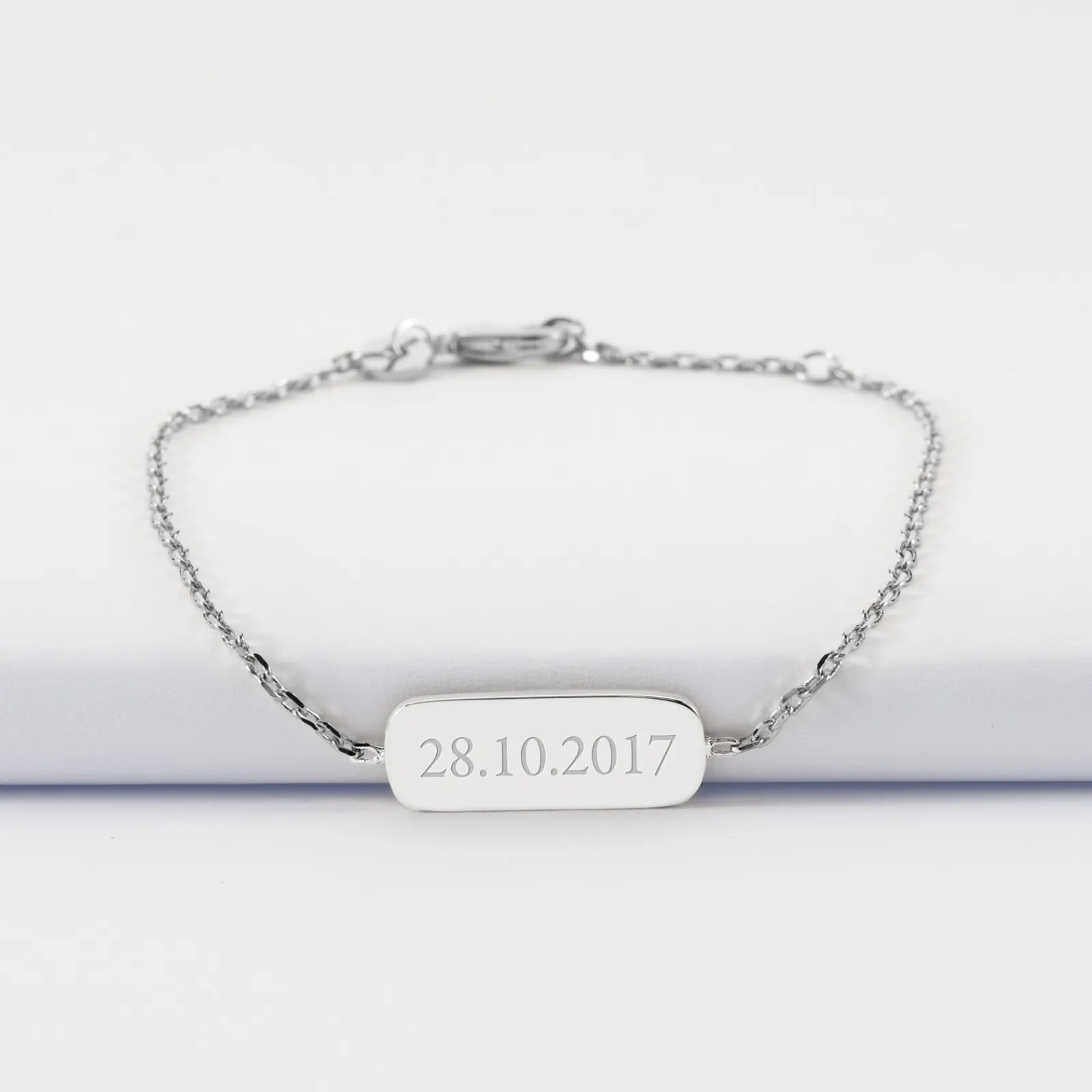 Discount HappyBulle Bracelet chaine enfant personnalisé médaille gravée argent plaque 20x8 mm - Nos petits imparfaits Argent rhodié 925