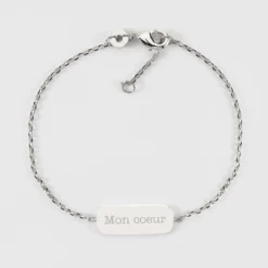 Discount HappyBulle Bracelet chaine enfant personnalisé médaille gravée argent plaque 20x8 mm - Nos petits imparfaits Argent rhodié 925