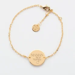 Discount HappyBulle Bracelet chaine Famille des mariés personnalisé médaille gravée plaqué or 2 trous 15 mm Plaqué or 18k
