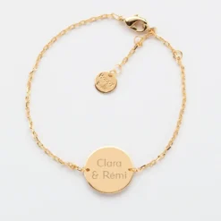 Discount HappyBulle Bracelet chaine Famille des mariés personnalisé médaille gravée plaqué or 2 trous 15 mm Plaqué or 18k