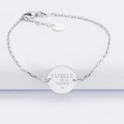 New HappyBulle Bracelet chaine Famille des mariés personnalisé médaille gravée argent 2 trous 15 mm Argent rhodié 925