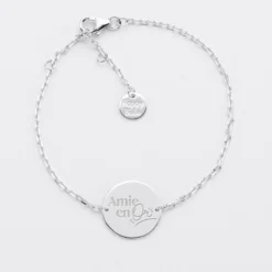 New HappyBulle Bracelet chaine Famille des mariés personnalisé médaille gravée argent 2 trous 15 mm Argent rhodié 925