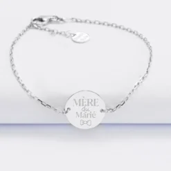 New HappyBulle Bracelet chaine Famille des mariés personnalisé médaille gravée argent 2 trous 15 mm Argent rhodié 925