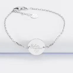 Sale HappyBulle Bracelet chaine Mariée personnalisé médaille gravée argent 2 trous 15 mm Argent rhodié 925