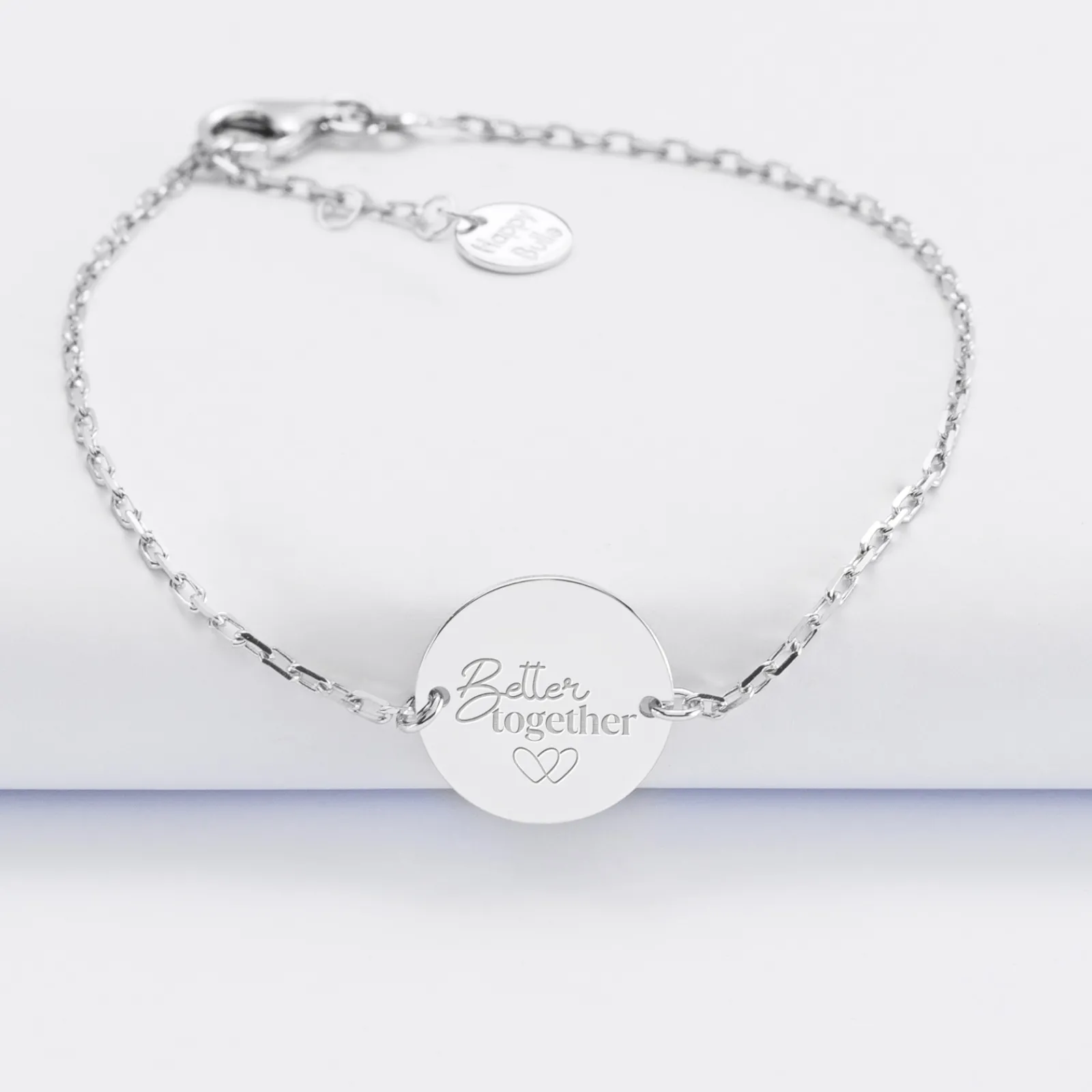 Sale HappyBulle Bracelet chaine Mariée personnalisé médaille gravée argent 2 trous 15 mm Argent rhodié 925
